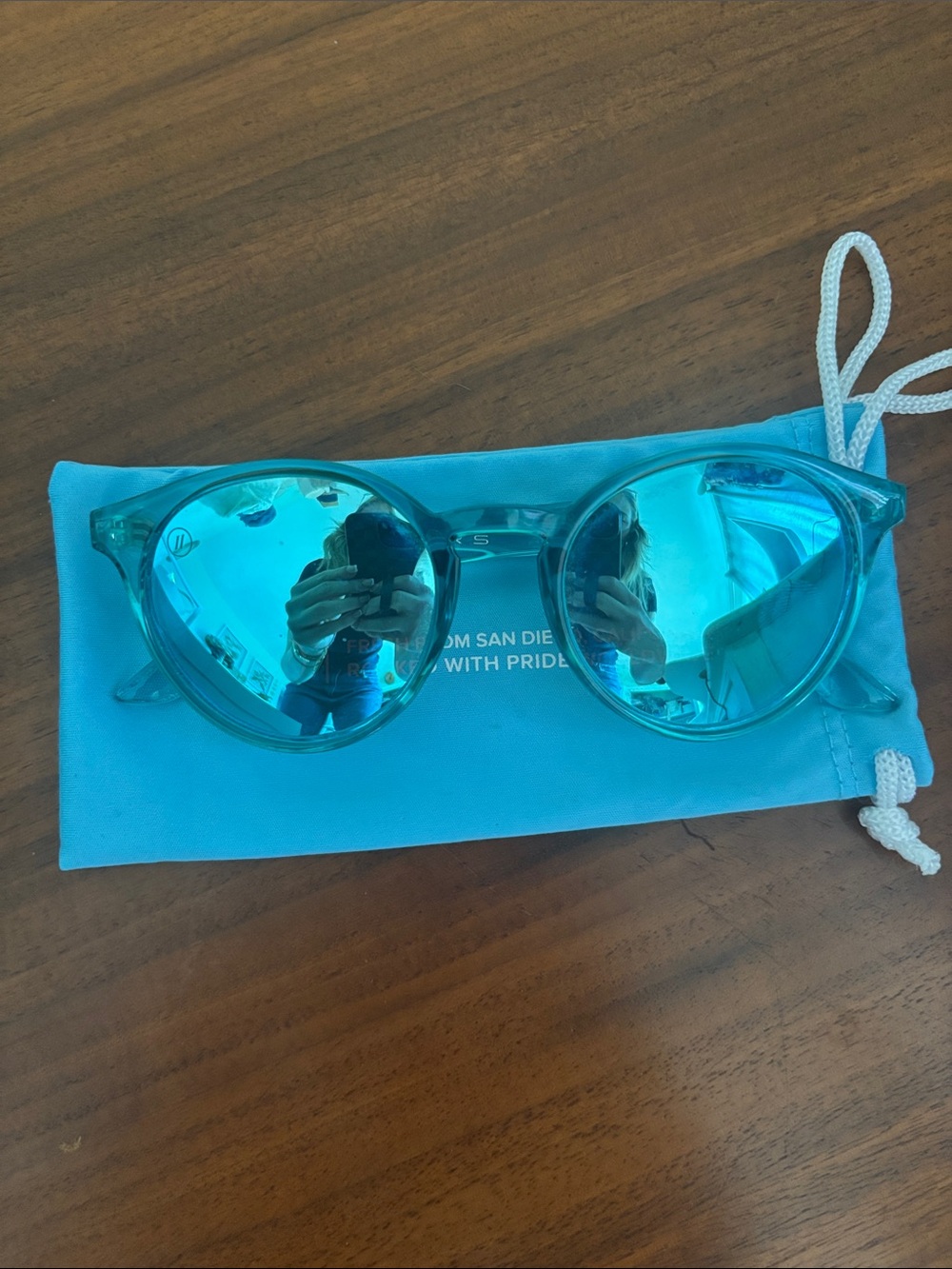 Blenders Aqua Blue Mirrored Round Sunglassesr